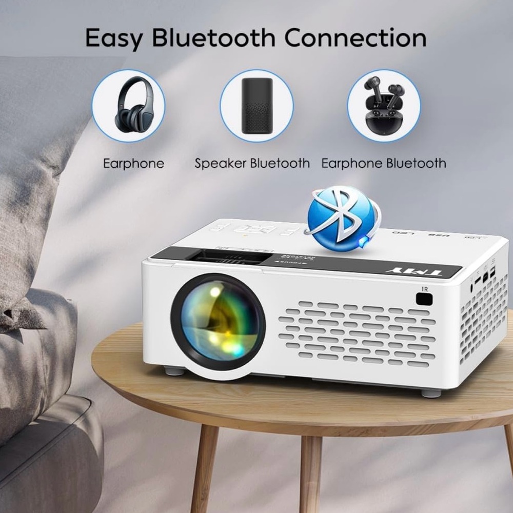 Portable White Bluetooth Projector
